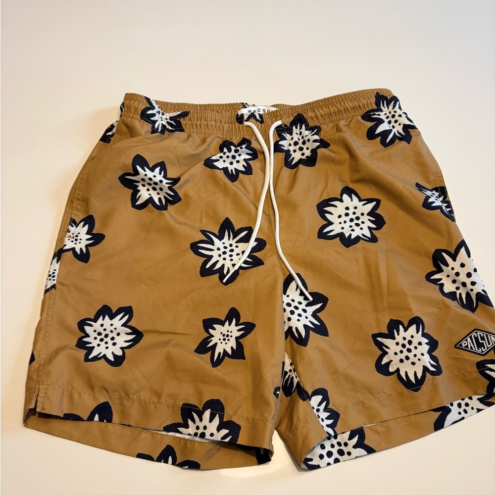 PAC Sun Men's Dark Khaki ground Graphic Floral Print Swim Shorts